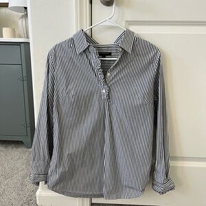 Banana Republic Black & White Striped Button-Down Blouse